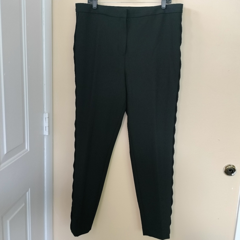 Ann Taylor Audrey Scalloped Trim Black Dress Pants Size 14 Tall Office Formal